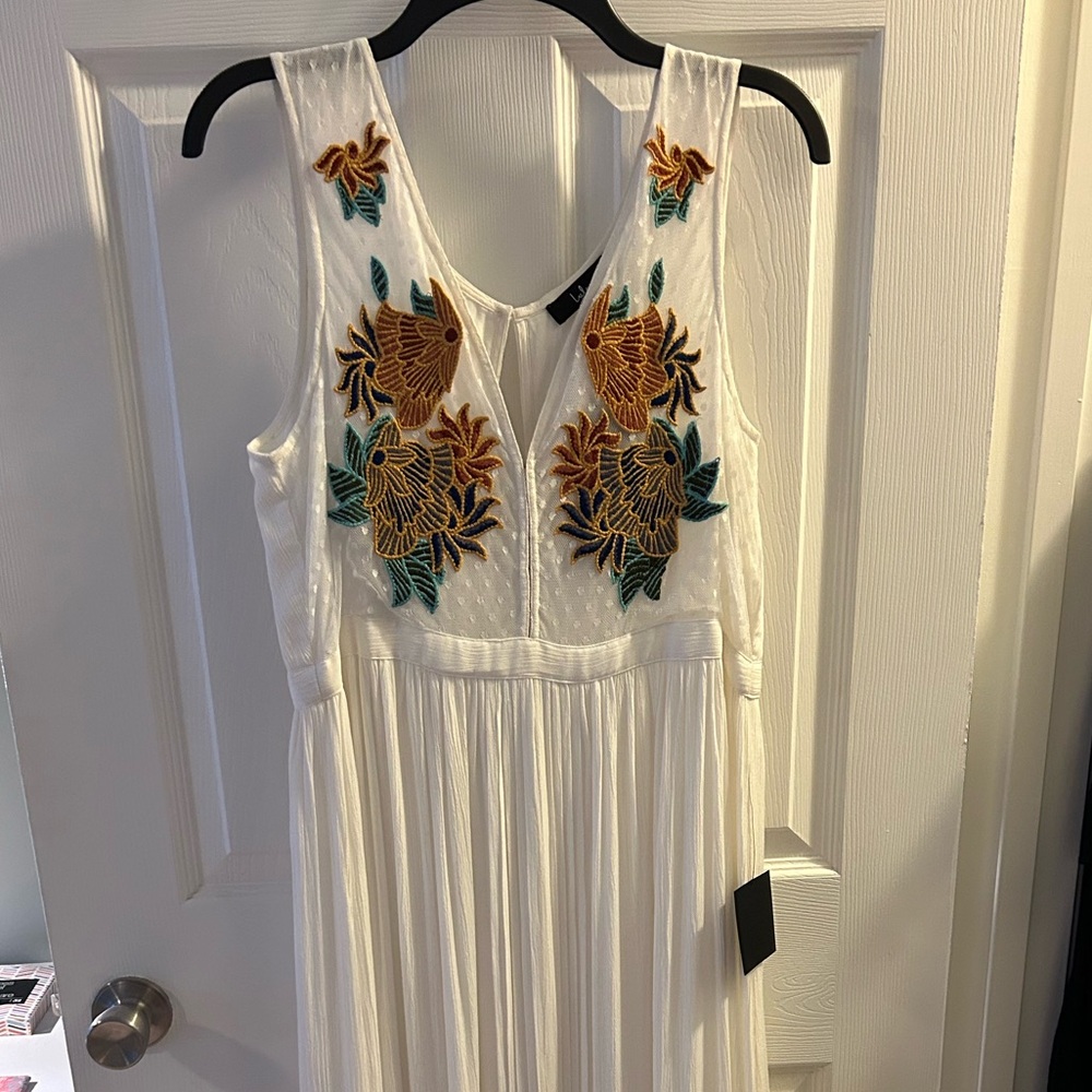 Tickets to paradise white embroidered maxi dress